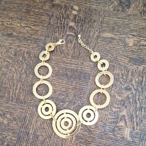 Gold Tone Concentric Circlea Geometric Necklace